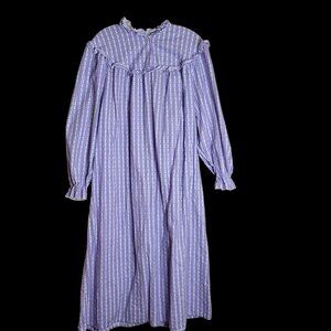 Partners Intimates Flannel Nightgown XL White Purple Stripes & Hearts Modest